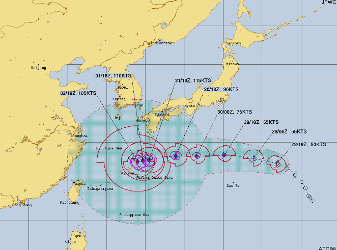 台風11号2022の米軍やWindyヨーロッパの進路予想は？九州に最接近するのはいつ？１