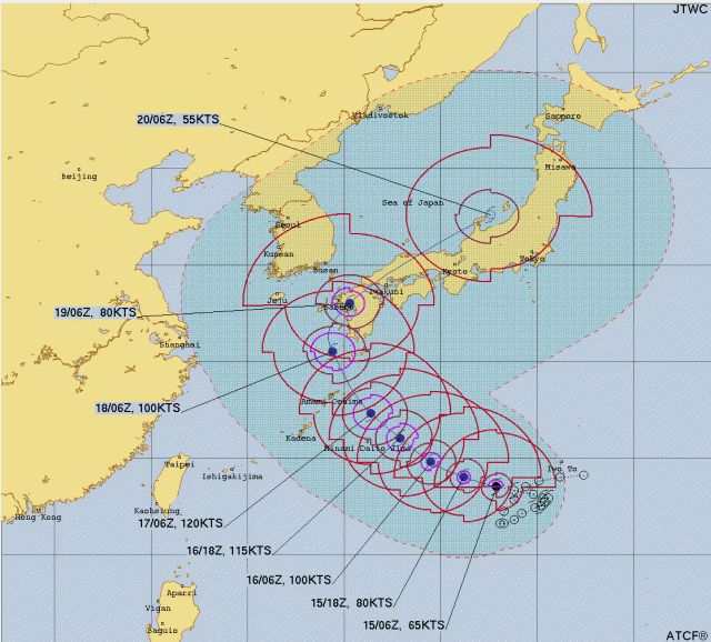 台風14号2022の米軍やWindyヨーロッパ最新進路予想で中国地方に接近するのはいつ？a1
