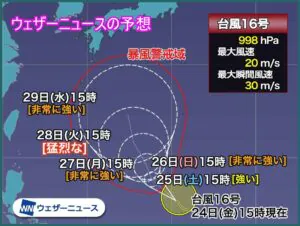 台風16号2021が鹿児島県に最接近するのはいつ？アメリカ軍の予想は？３