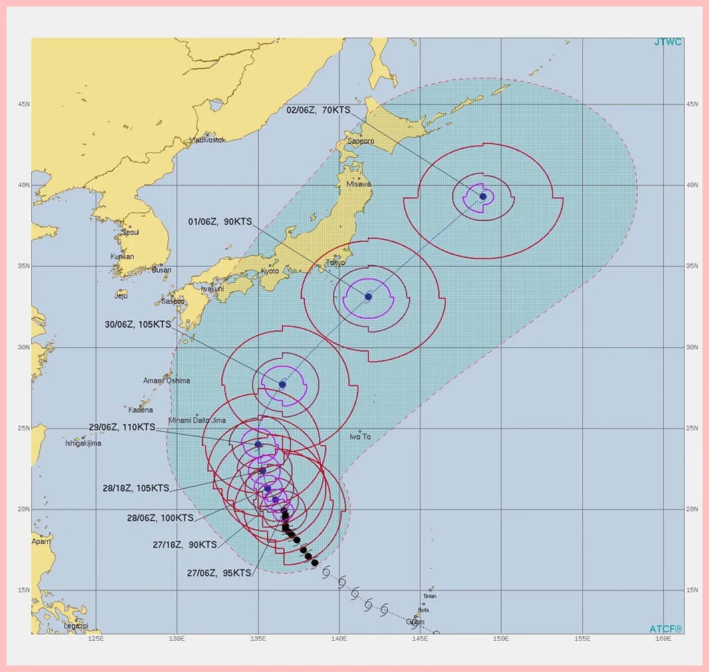 台風16号2021の米軍やWindy進路予想最新！関東に最接近するのはいつ？１