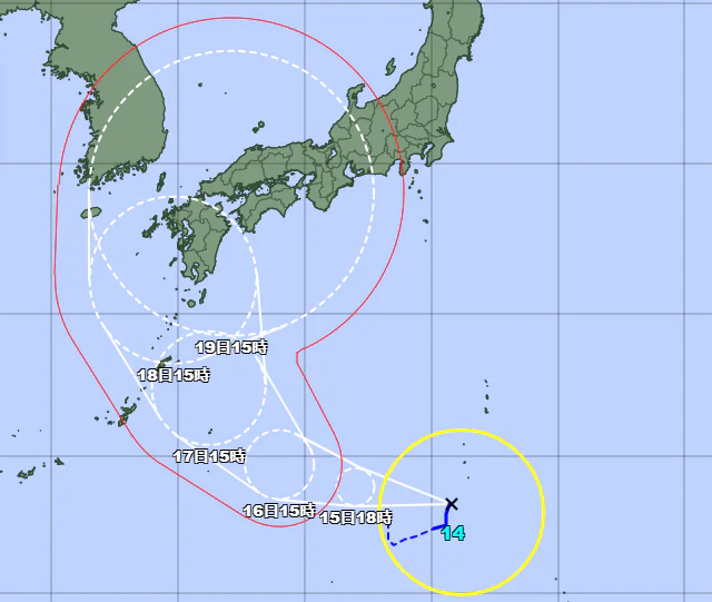 台風14号2022の米軍やWindyヨーロッパ最新進路予想で中国地方に接近するのはいつ？6