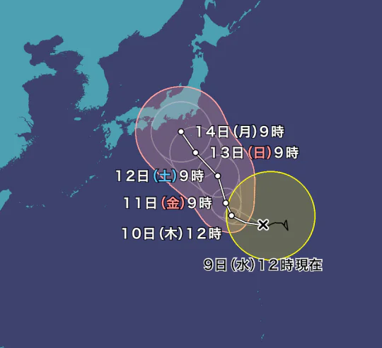 台風7号2023が関東に接近するのはいつ？米軍やヨーロッパの進路予想！４