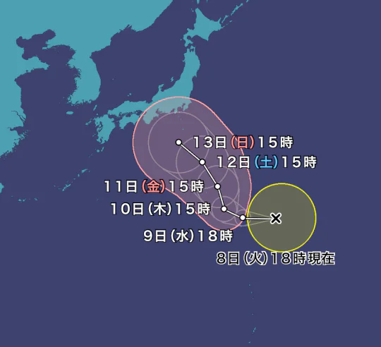 台風7号2023の米軍やヨーロッパとWindyの進路予想は？東海地方にいつ接近する？7